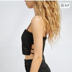 ZARA Midnight Black Strappy Crop Top Open Sides Sz M NWT Streetwear Indie Goth